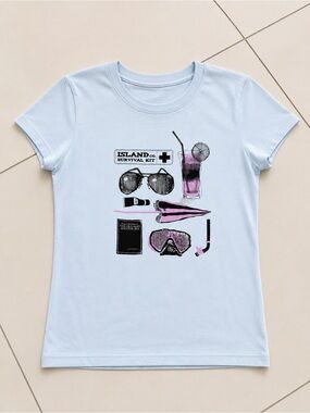 Island Company Light Blue Tee with Pink/purple Accent Survival Graphic